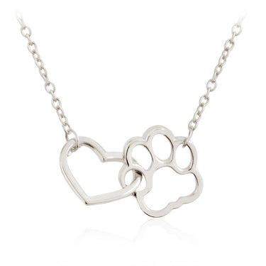 Interlocking Pet Paw and Heart Necklace